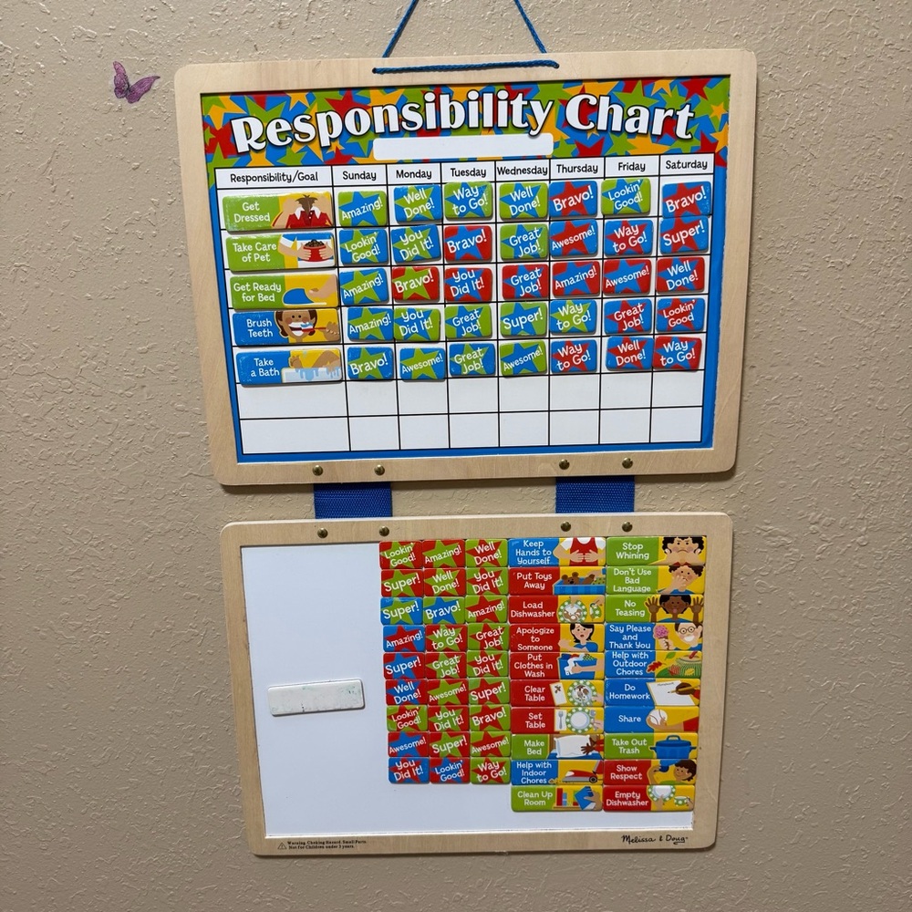 Melissa and Doug Hanging Wooden Magnetic Responsibility Chart Montessori Learn